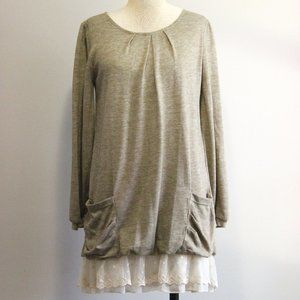 Japanese Petite Flute Streetwear Ruffle Lace Hem Layered Lagenlook Boho Tunic